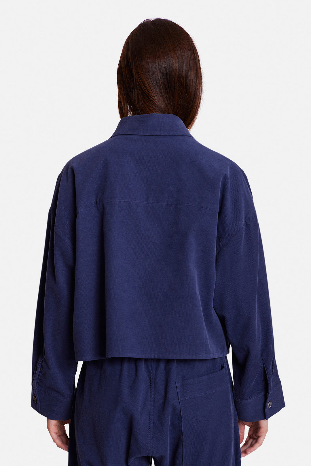 Foxy Micro Cord Crop Shirt Steel Blue