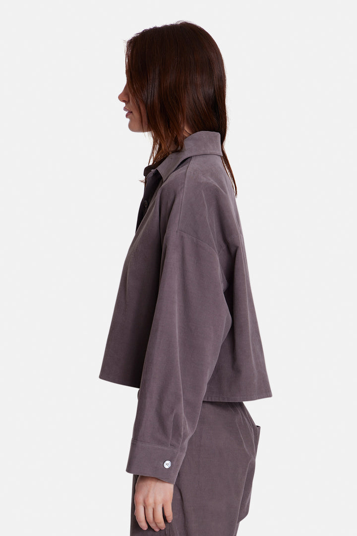 Foxy Micro Cord Crop Shirt Taupe