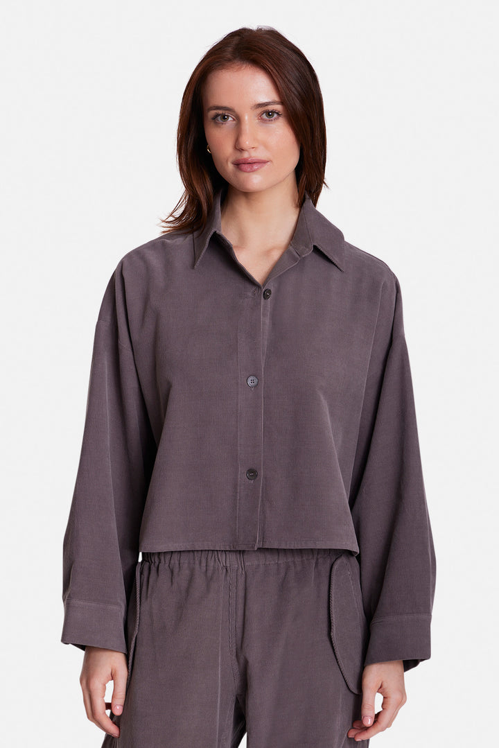 Foxy Micro Cord Crop Shirt Taupe