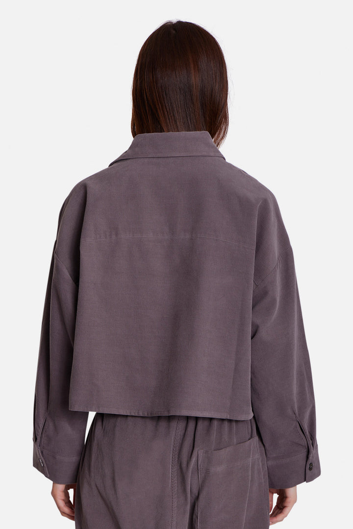 Foxy Micro Cord Crop Shirt Taupe