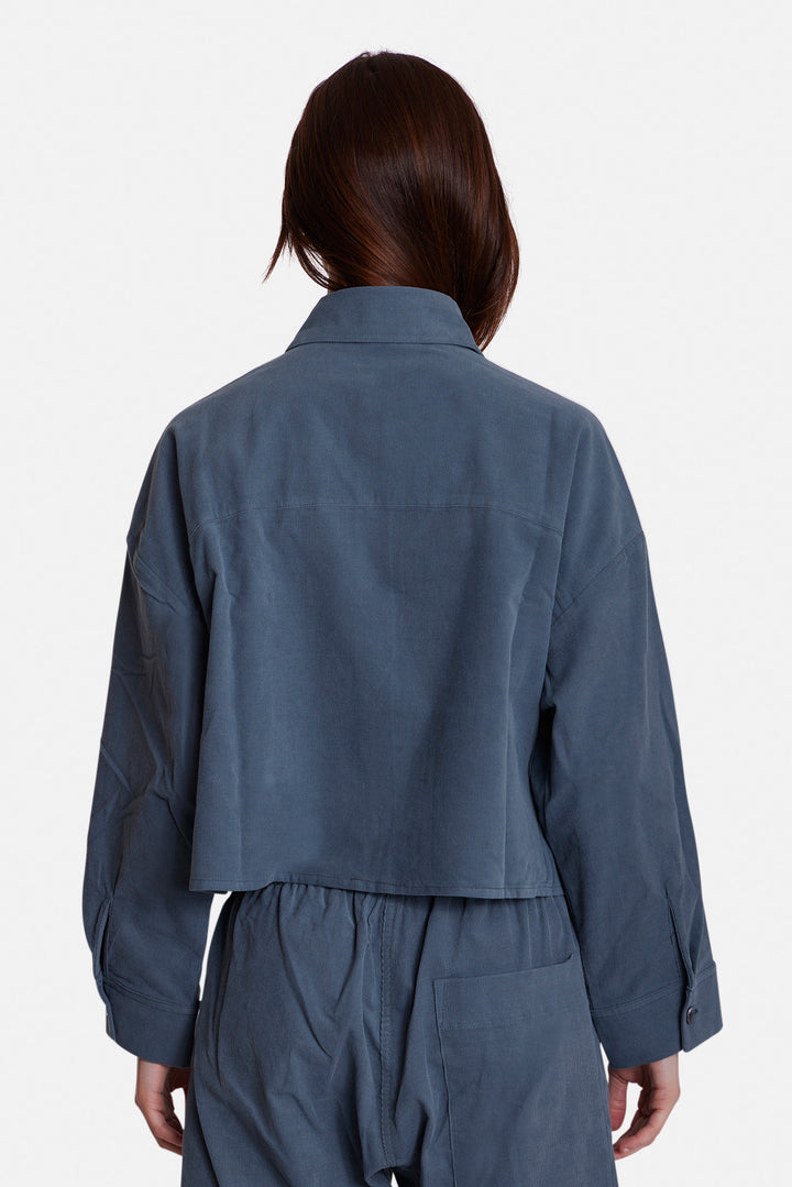 Foxy Micro Cord Crop Shirt Teal
