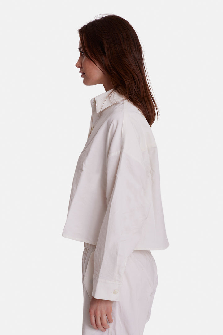 Foxy Micro Cord Crop Shirt White