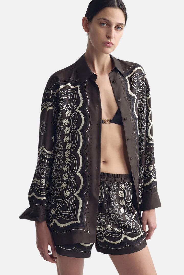 Frances Silk Short Brown/Ivory Bandana Print
