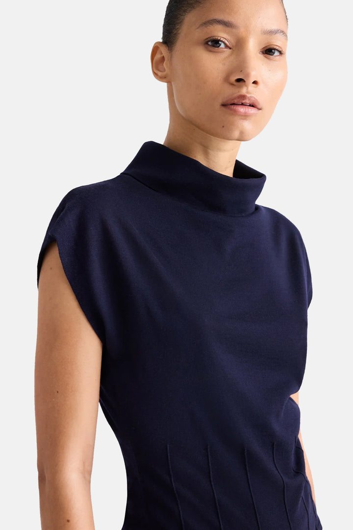 Funnel Neck Sleeveless Top in Virgin Wool Blue Nights