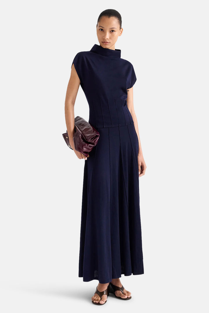 Funnel Neck Sleeveless Top in Virgin Wool Blue Nights