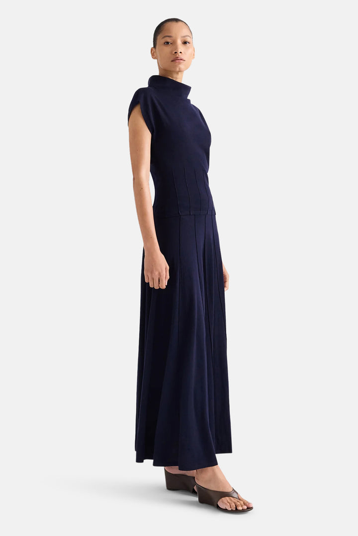 Funnel Neck Sleeveless Top in Virgin Wool Blue Nights
