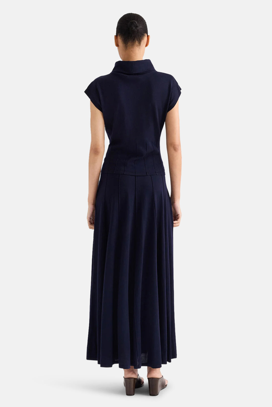 Funnel Neck Sleeveless Top in Virgin Wool Blue Nights