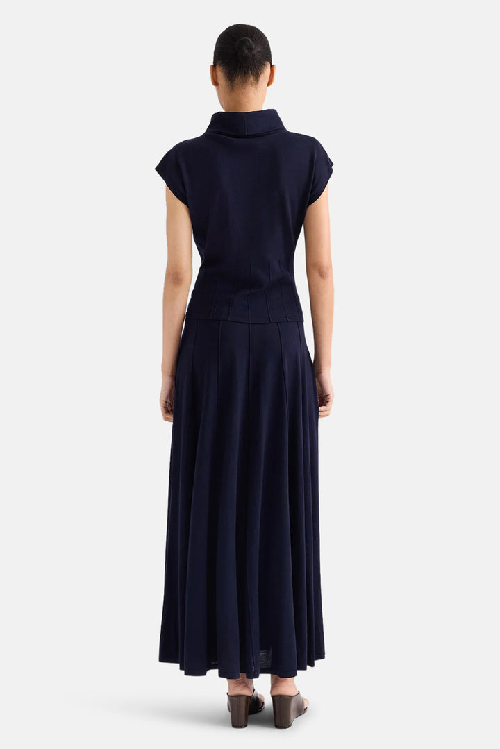 Funnel Neck Sleeveless Top in Virgin Wool Blue Nights