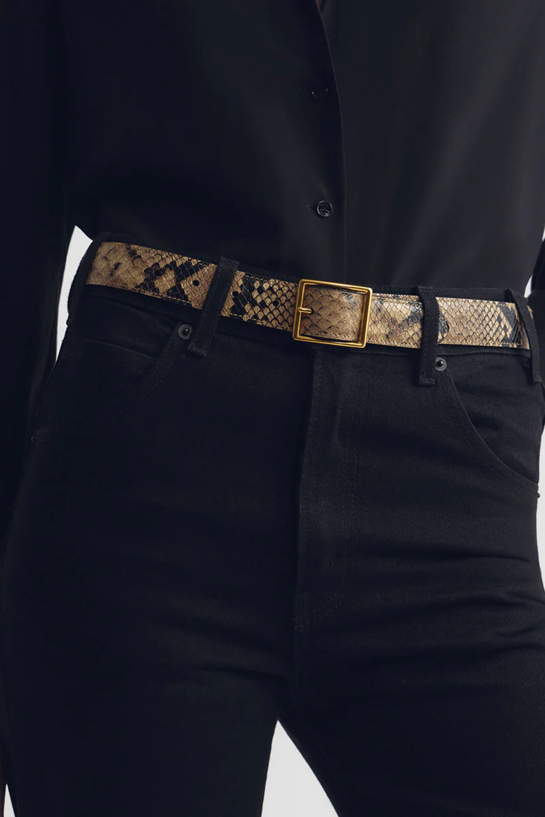 Gabriele Leather Belt Taupe Snakeskin w/ Gold Buckle