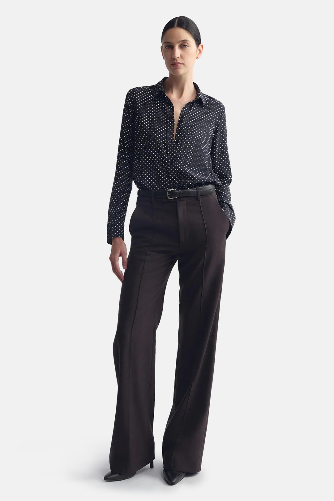 Gaia Slim Shirt Obsidian/Ivory Polka Dot