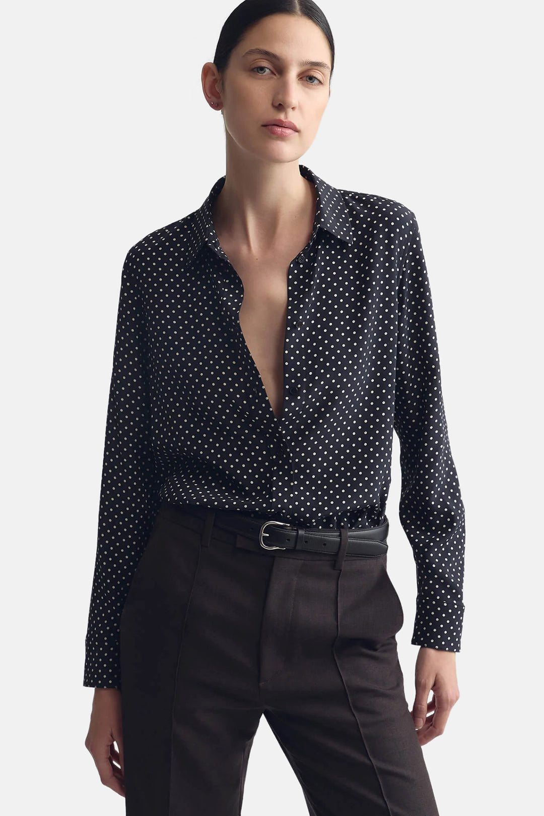 Gaia Slim Shirt Obsidian/Ivory Polka Dot