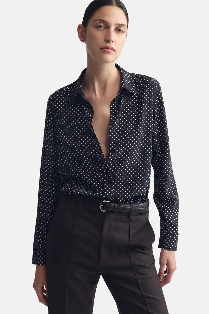 Gaia Slim Shirt Obsidian/Ivory Polka Dot