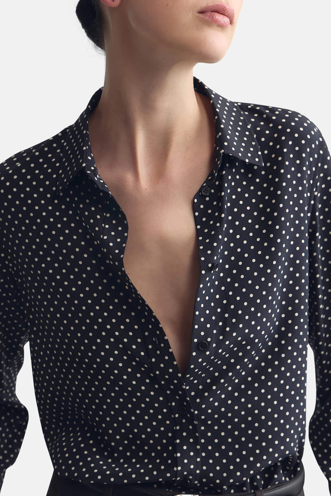 Gaia Slim Shirt Obsidian/Ivory Polka Dot