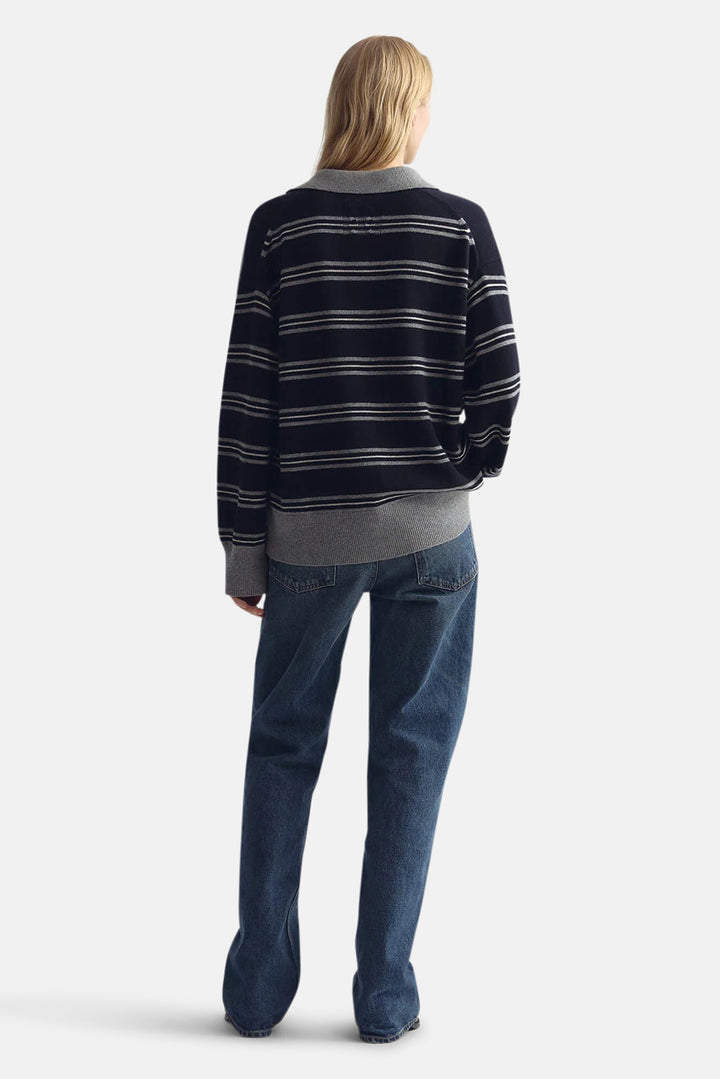Galvez Stripe Polo Dark Navy/Grey Stripe