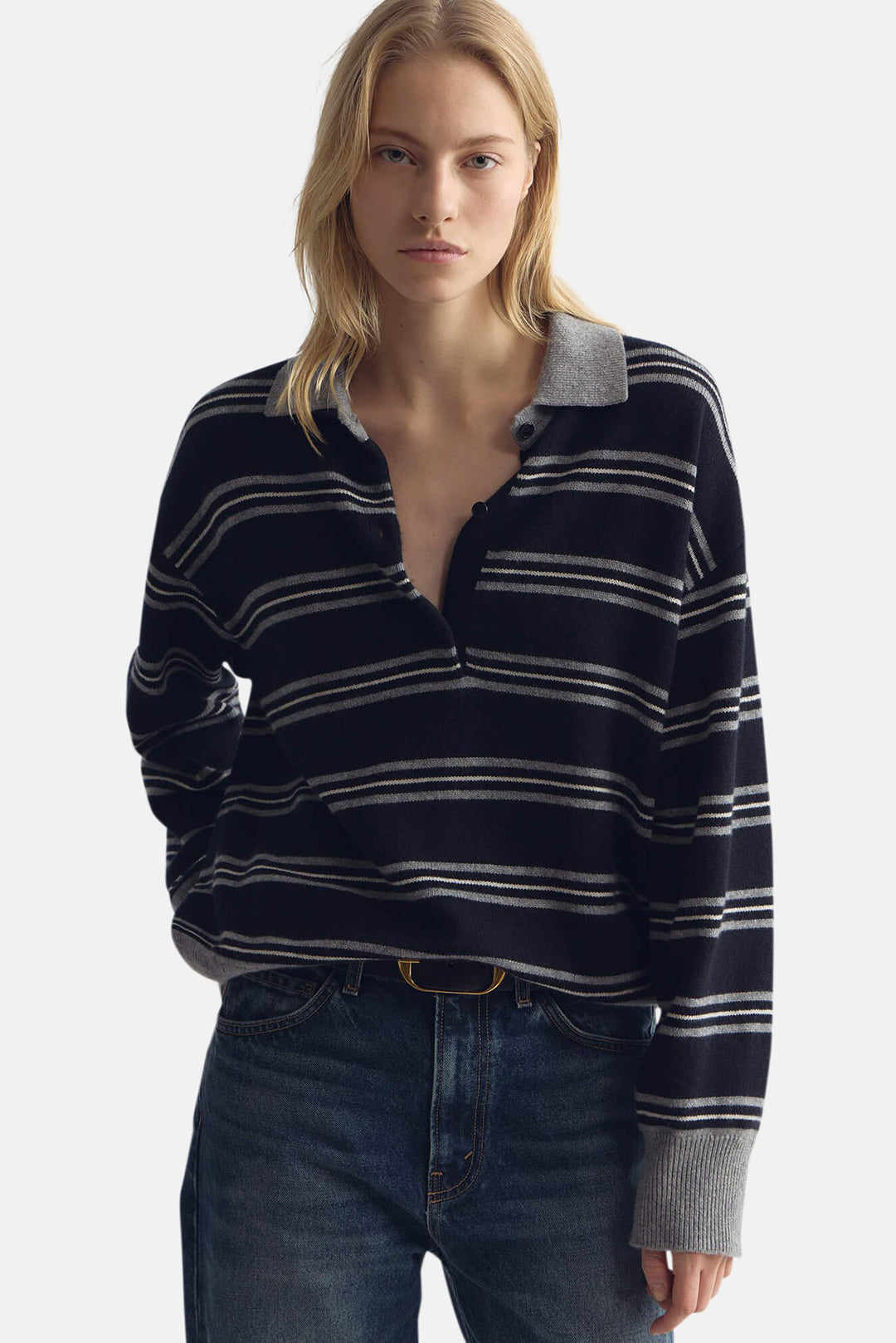 Galvez Stripe Polo Dark Navy/Grey Stripe