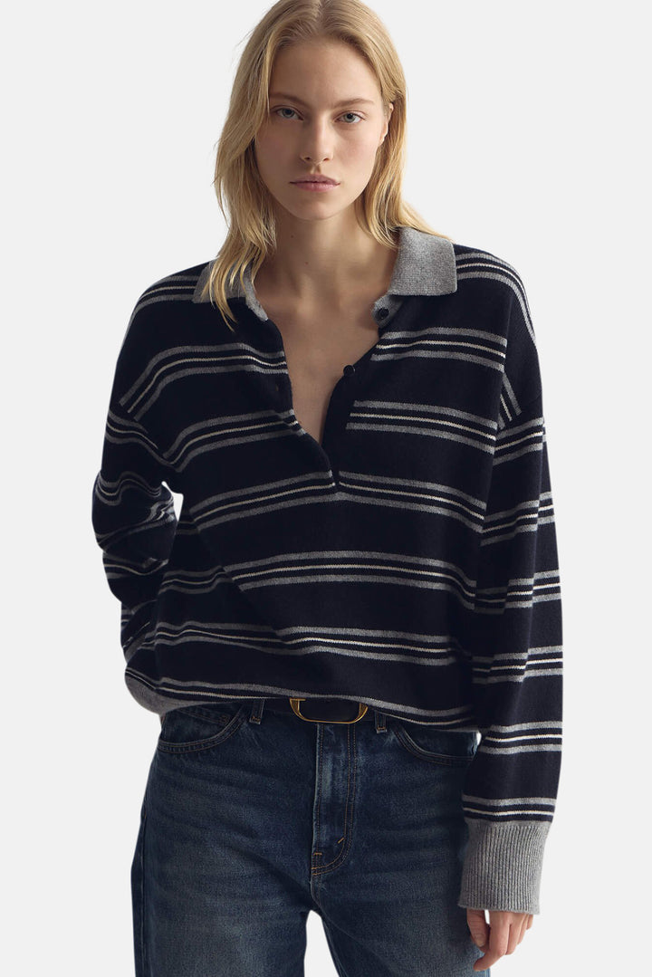 Galvez Stripe Polo Dark Navy/Grey Stripe