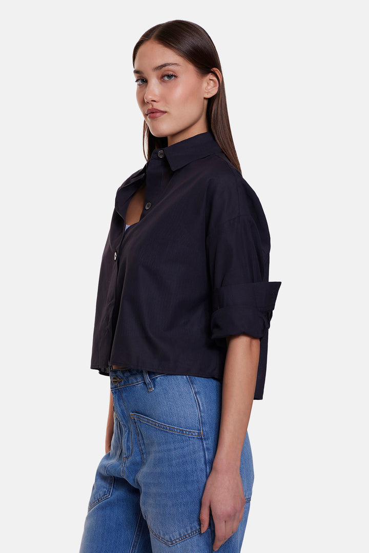 Gansett Poplin Crop Shirt Black Sheer
