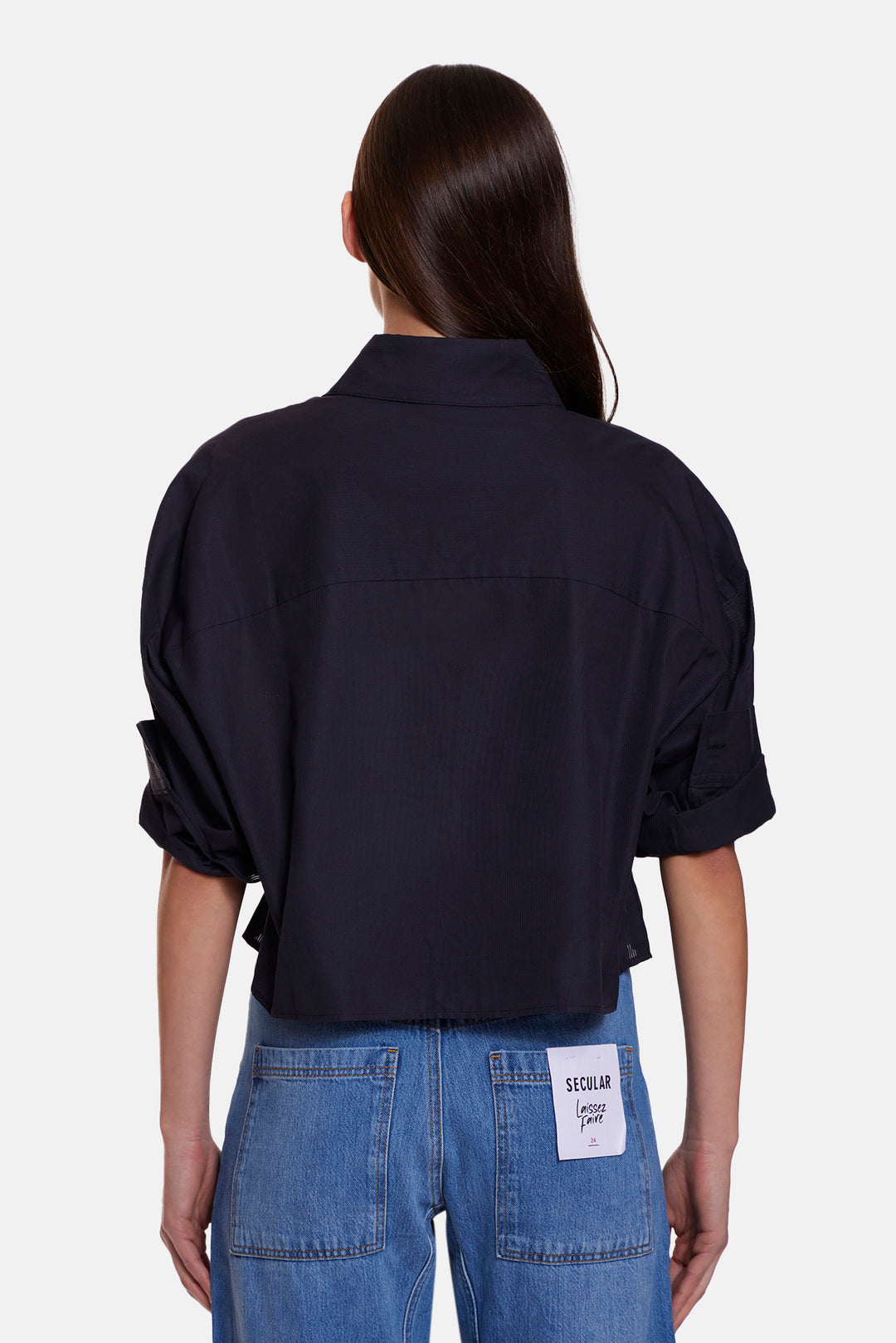 Gansett Poplin Crop Shirt Black Sheer