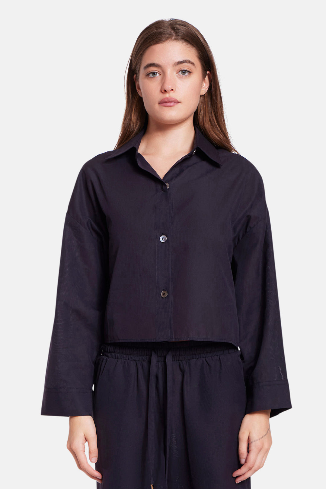 Gansett Poplin Crop Shirt Black Sheer