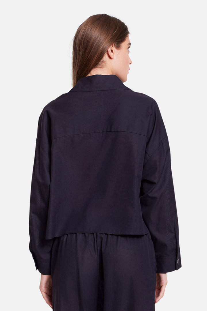 Gansett Poplin Crop Shirt Black Sheer