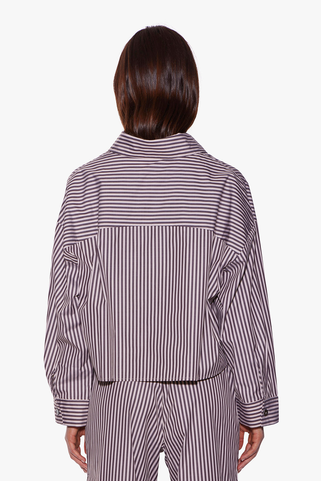 Gansett Poplin Crop Shirt Brown/Beige Stripe