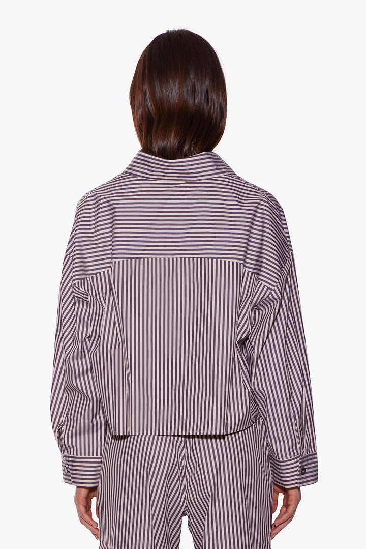 Gansett Poplin Crop Shirt Brown/Beige Stripe