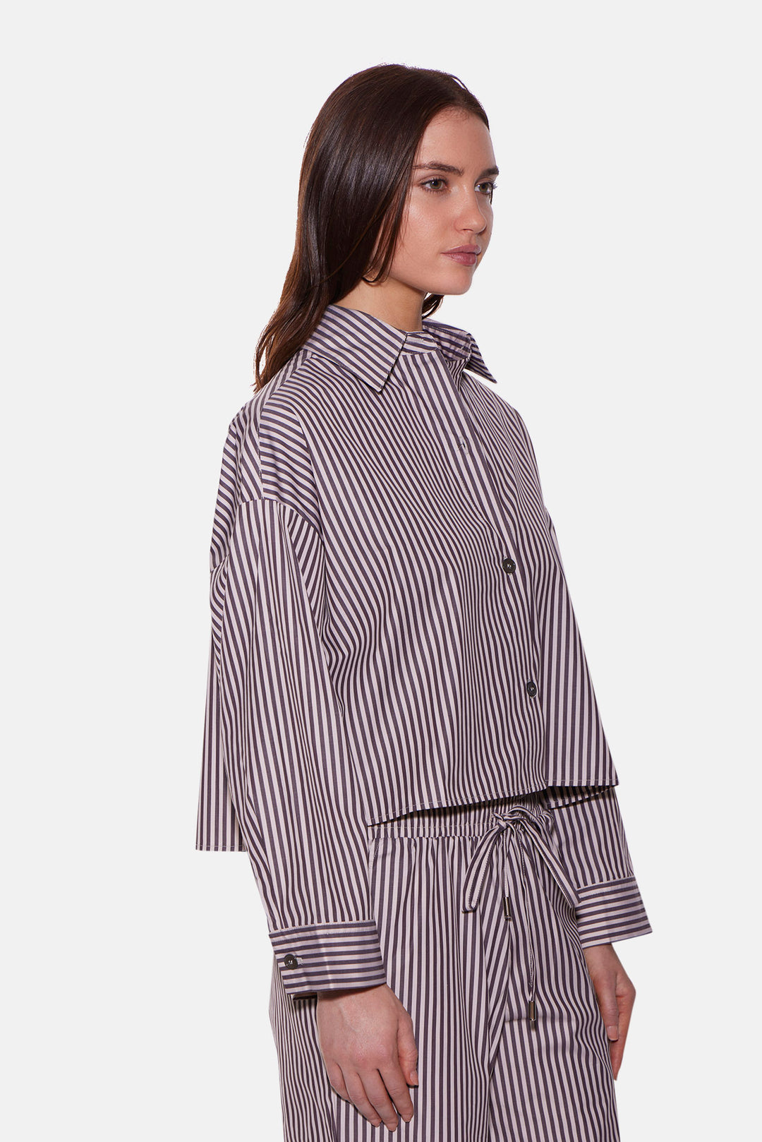 Gansett Poplin Crop Shirt Brown/Beige Stripe