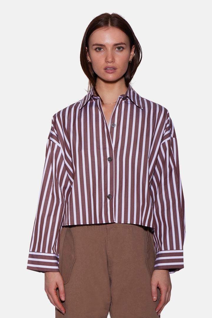 Gansett Poplin Crop Shirt Brown/White Stripe