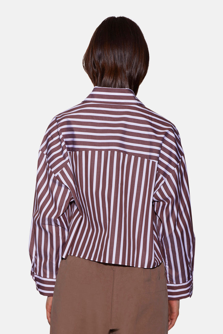 Gansett Poplin Crop Shirt Brown/White Stripe
