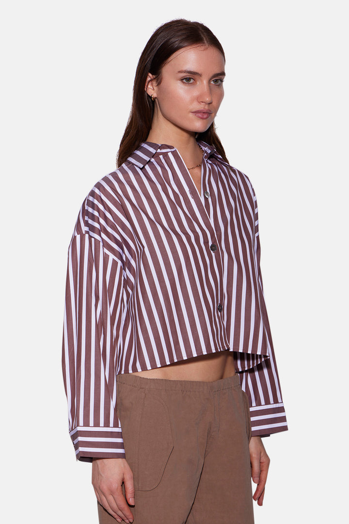 Gansett Poplin Crop Shirt Brown/White Stripe