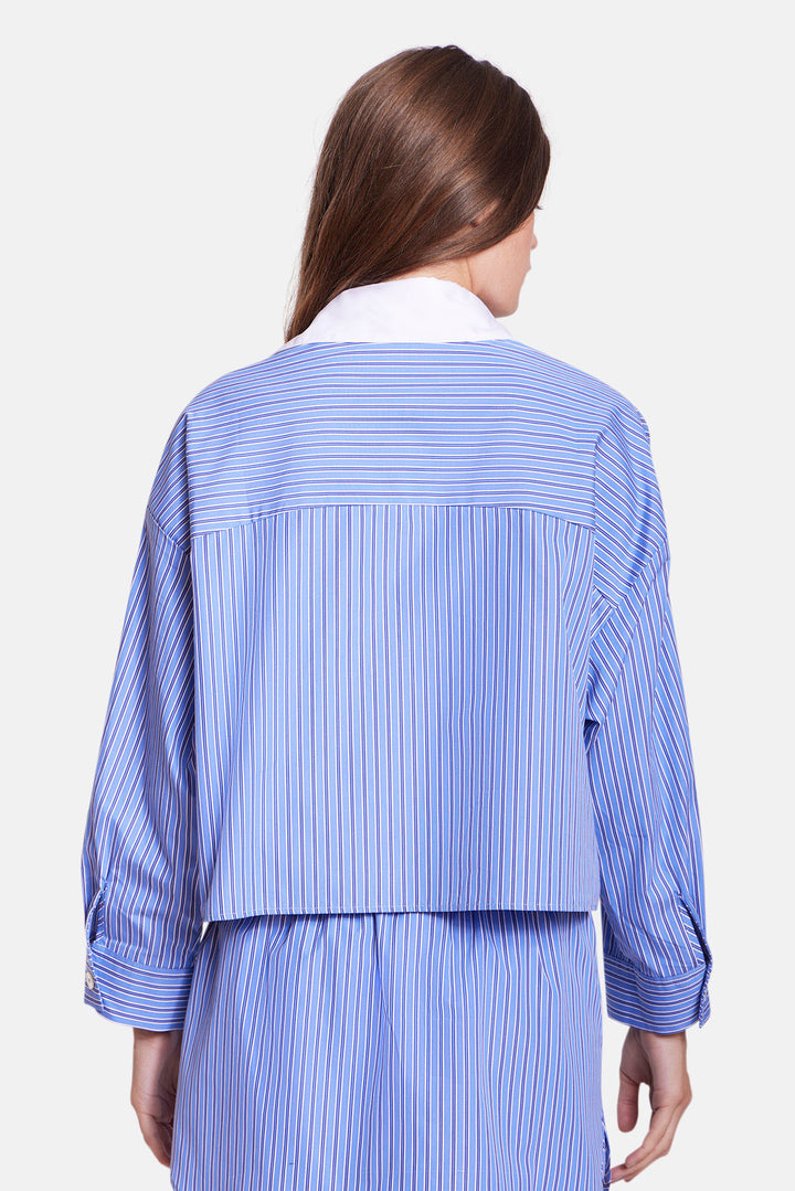 Gansett Poplin Crop Shirt Preppy Blue Stripe w/White Collar