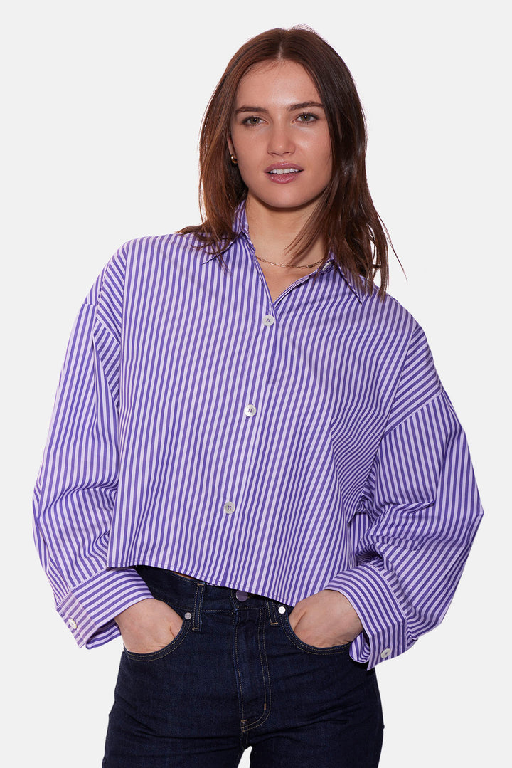 Gansett Poplin Crop Shirt Purple/Pink Stripe