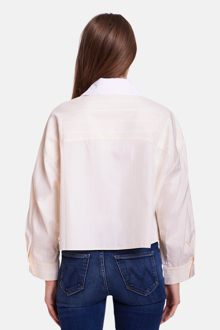 Gansett Poplin Crop Shirt Yellow/White Stripe w/ White Collar