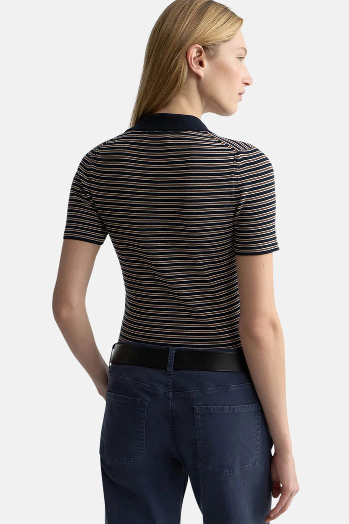 Gemmatta Stripe Polo Dark Navy/Brown Stripe