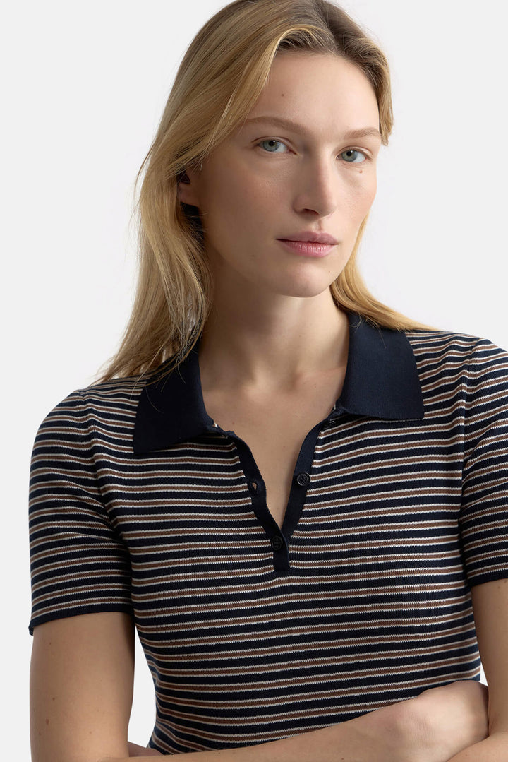 Gemmatta Stripe Polo Dark Navy/Brown Stripe