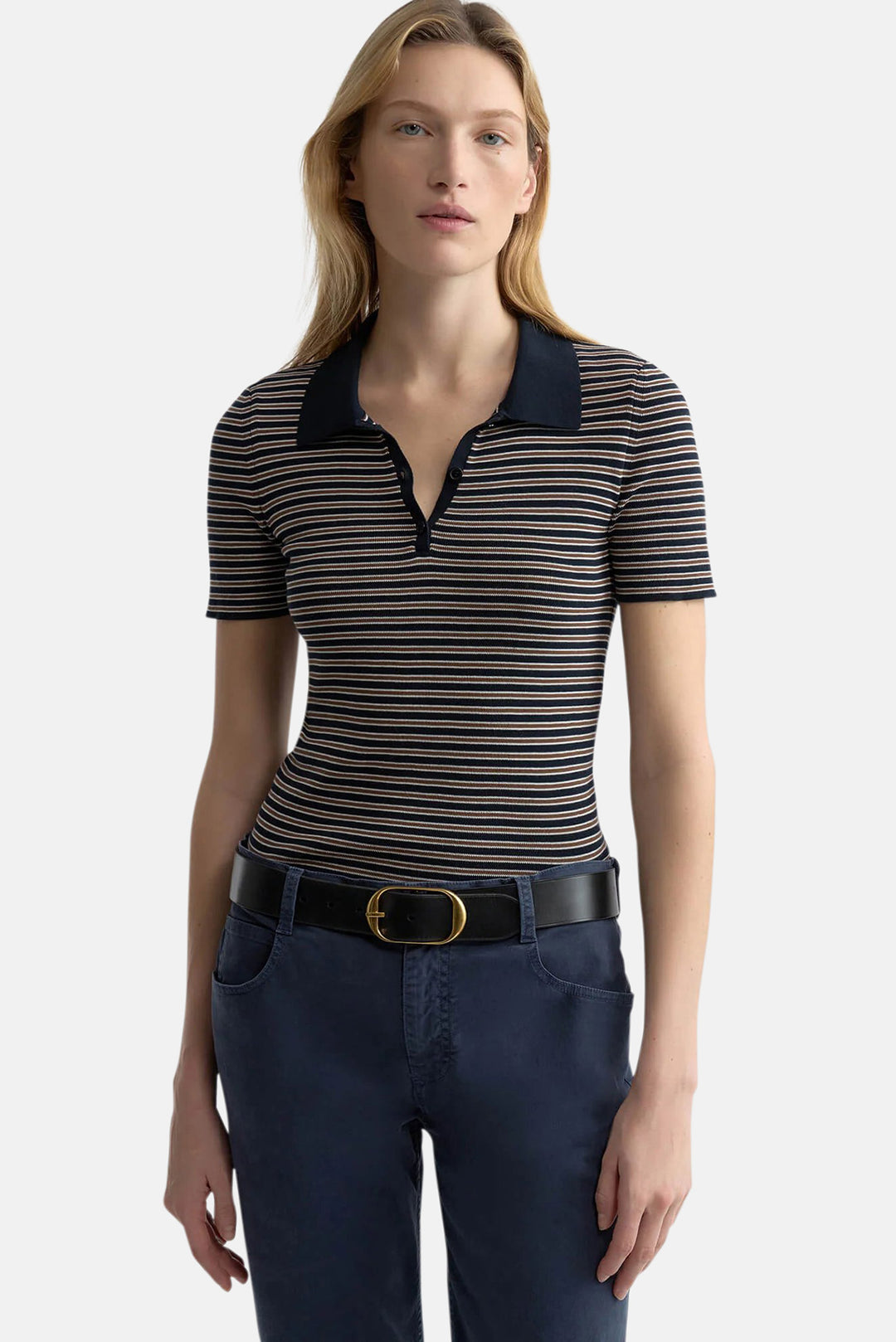 Gemmatta Stripe Polo Dark Navy/Brown Stripe