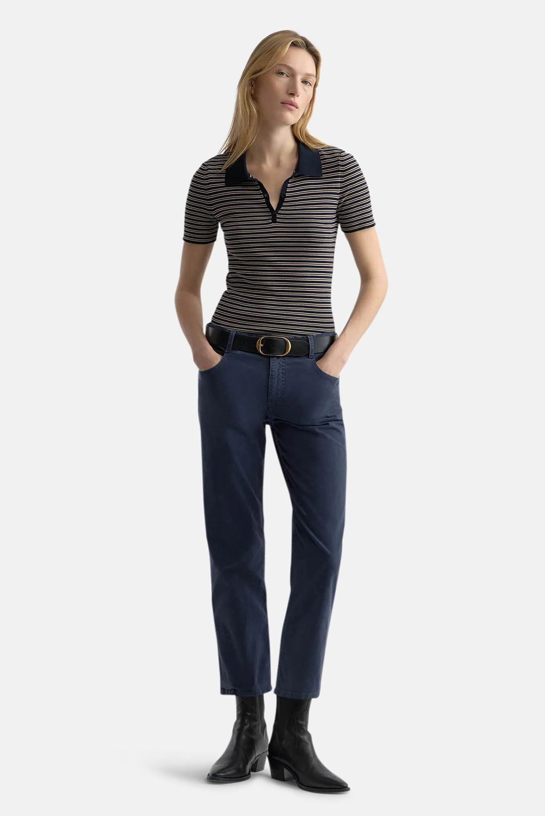 Gemmatta Stripe Polo Dark Navy/Brown Stripe