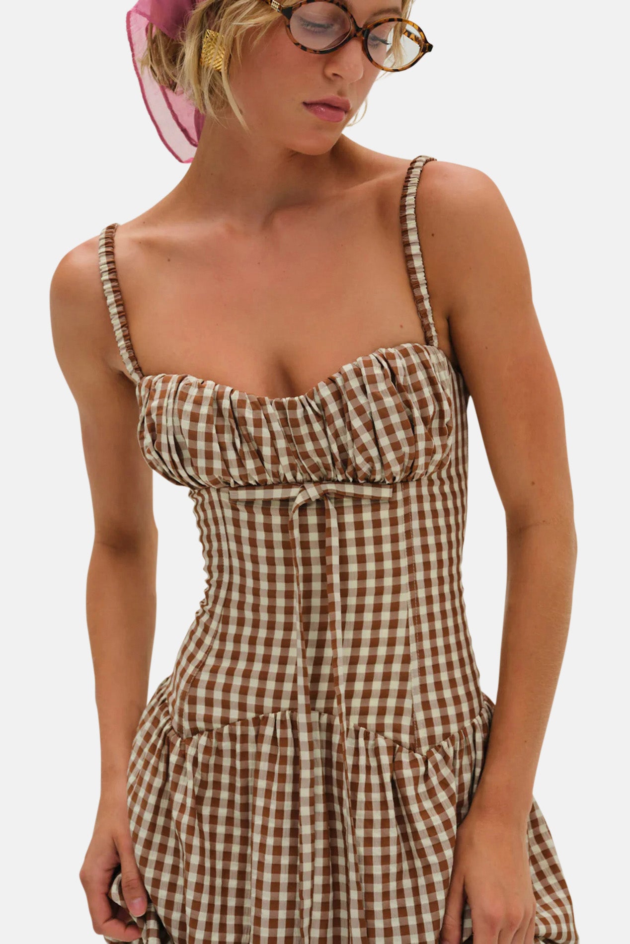 For Love & Lemons Gingerbread Gingham Midi Dress Brown – blueandcream