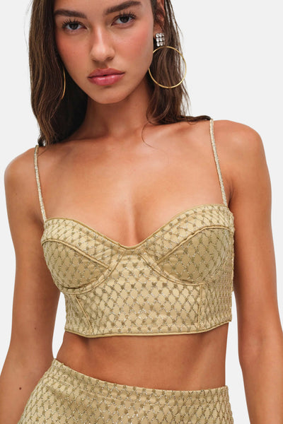 for Love & Lemons Glitter Grid Bustier Top Gold – blueandcream