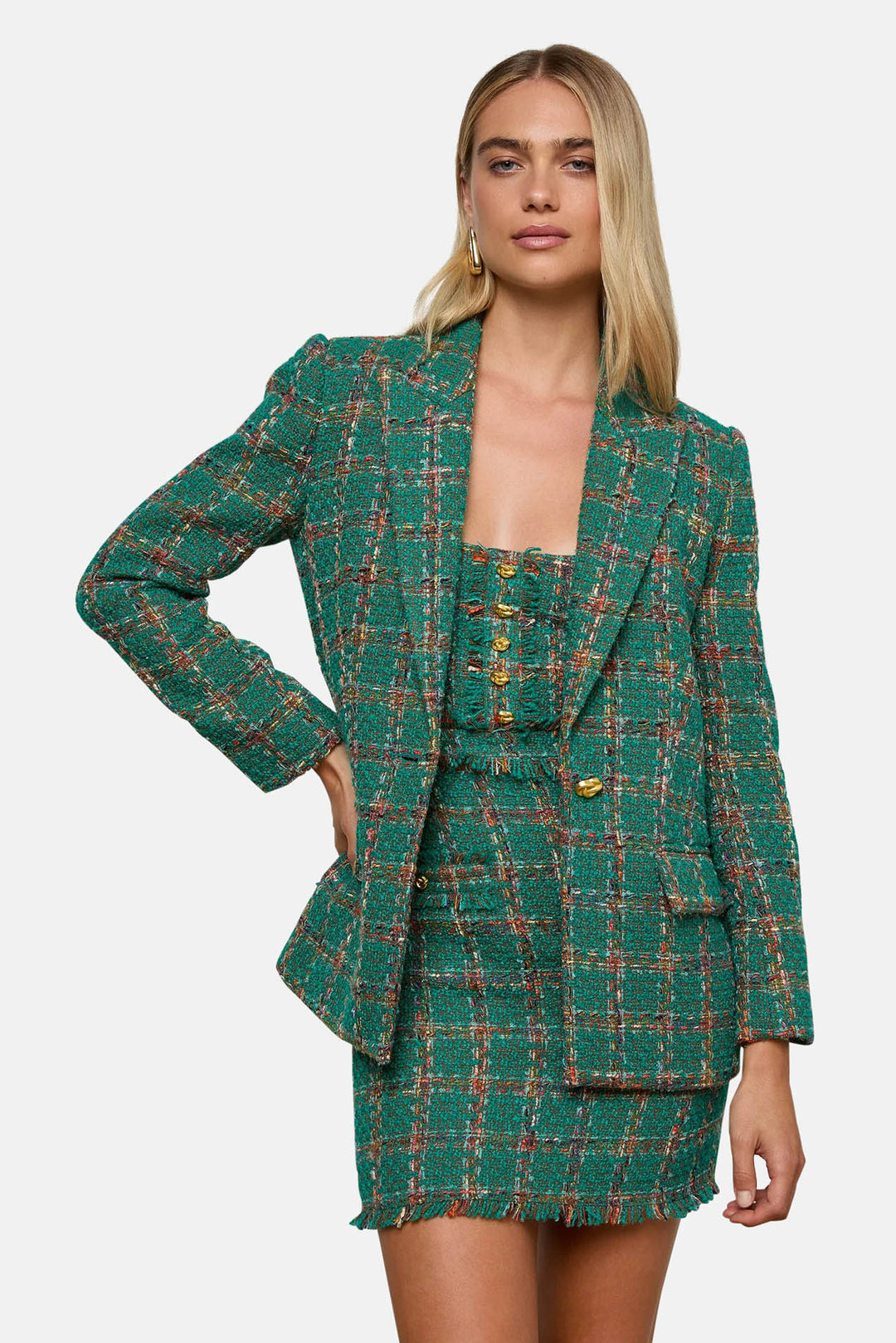 Gweny Relaxed Blazer Green Windowpane Tweed