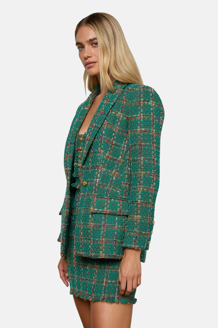 Gweny Relaxed Blazer Green Windowpane Tweed