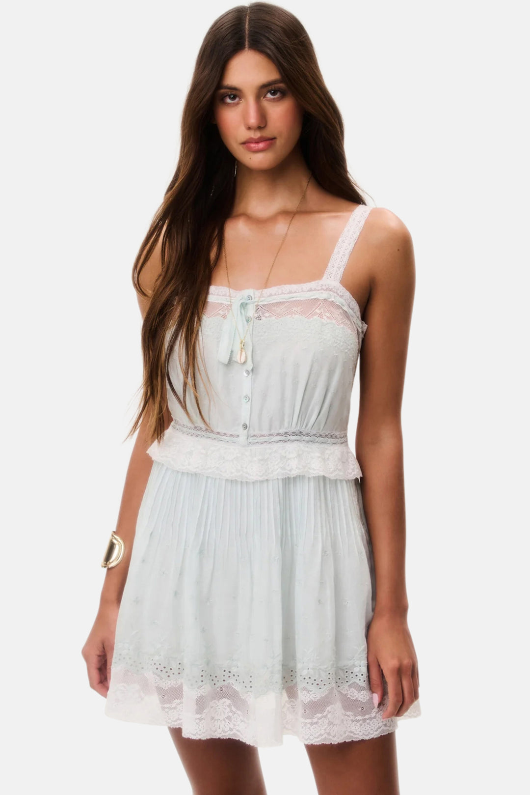 Hadlee Cotton Lace-Trimmed Mini Dress Eau De Nil