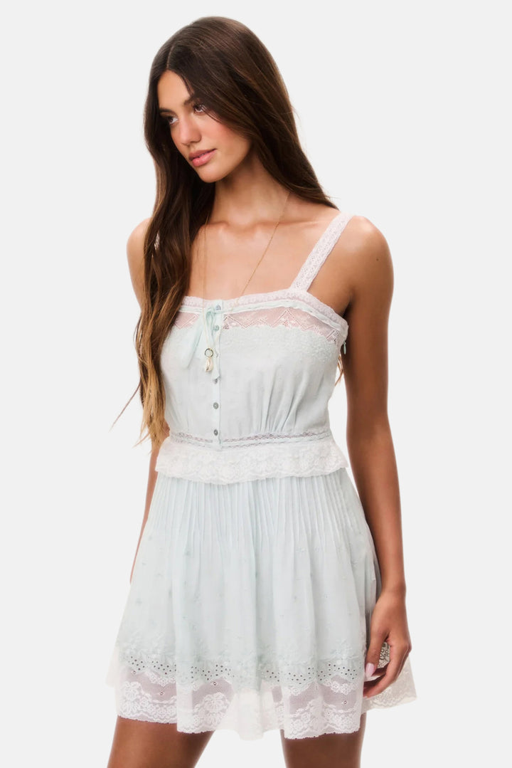 Hadlee Cotton Lace-Trimmed Mini Dress Eau De Nil