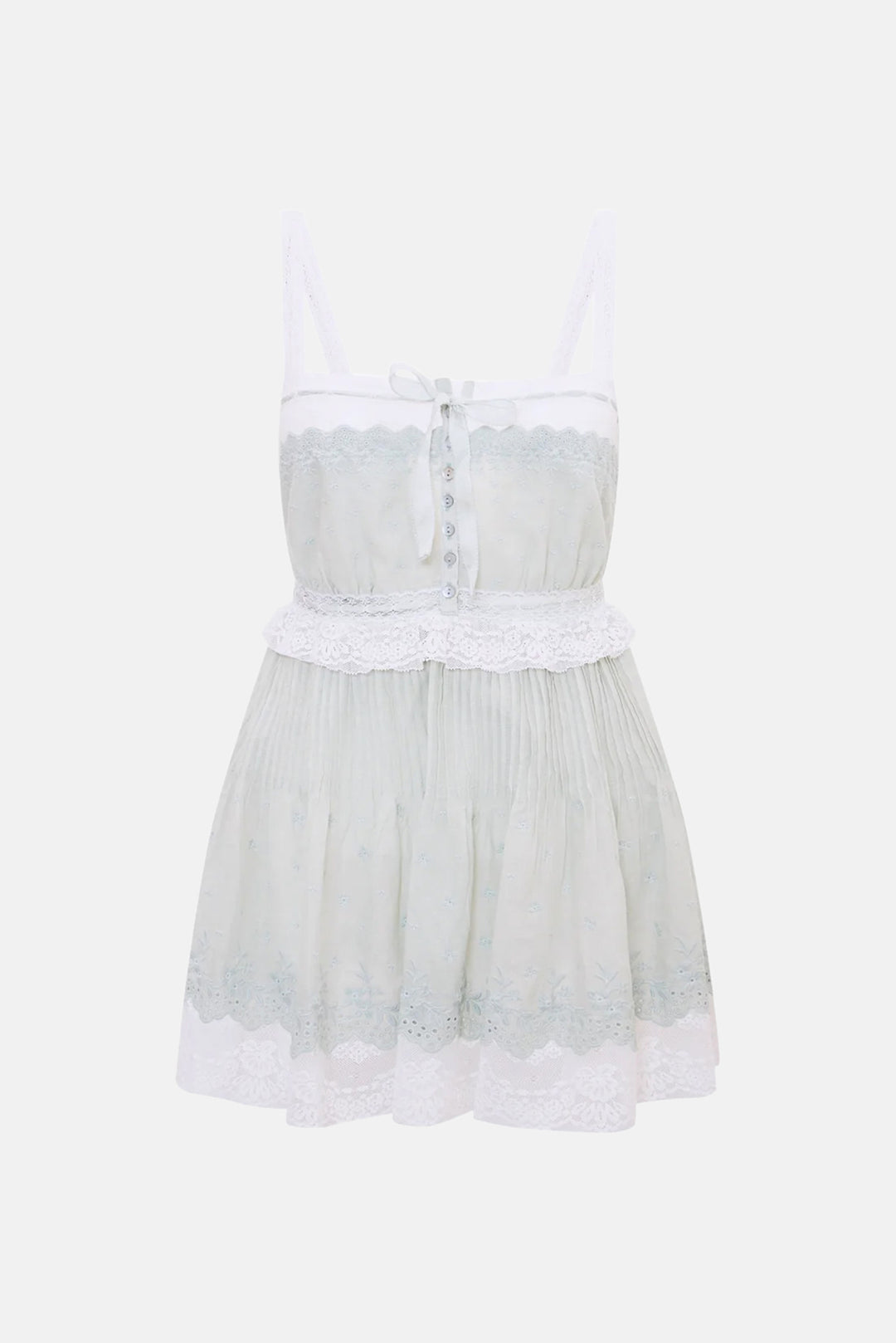 Hadlee Cotton Lace-Trimmed Mini Dress Eau De Nil