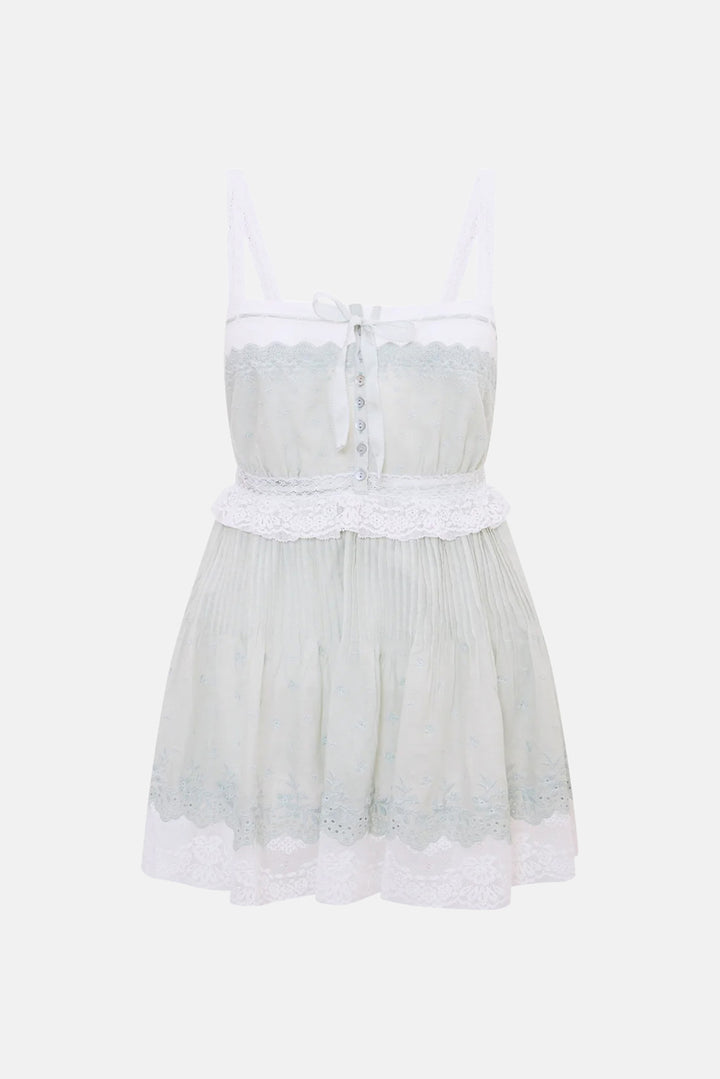 Hadlee Cotton Lace-Trimmed Mini Dress Eau De Nil
