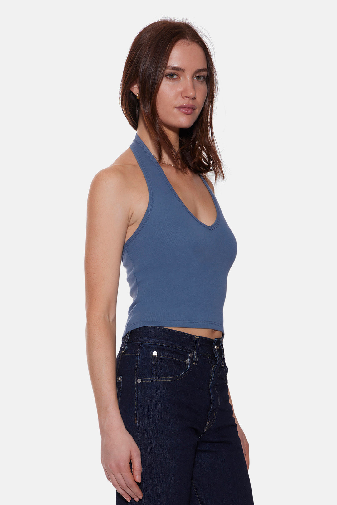 Halle Rib Halter Top Blue