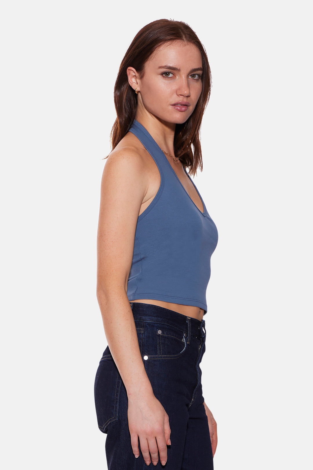 Halle Rib Halter Top Blue