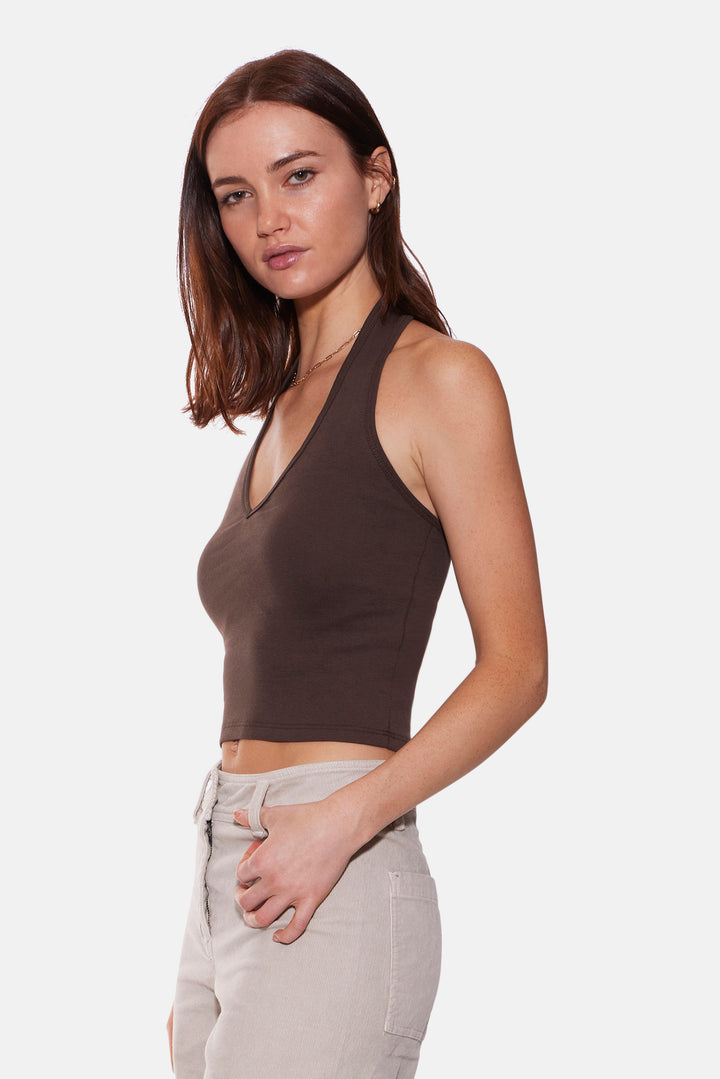 Halle Rib Halter Top Brown