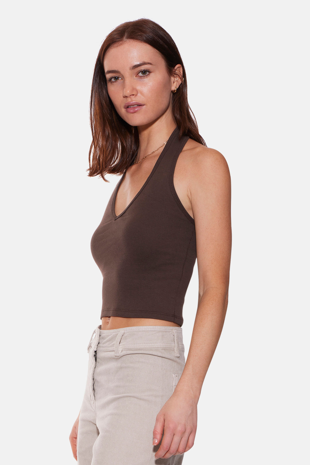 Halle Rib Halter Top Brown
