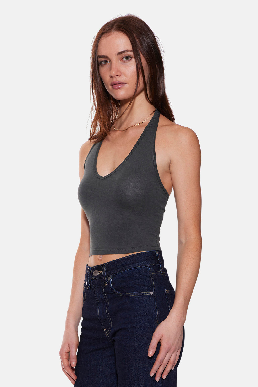 Halle Lux Halter Top Dark Green